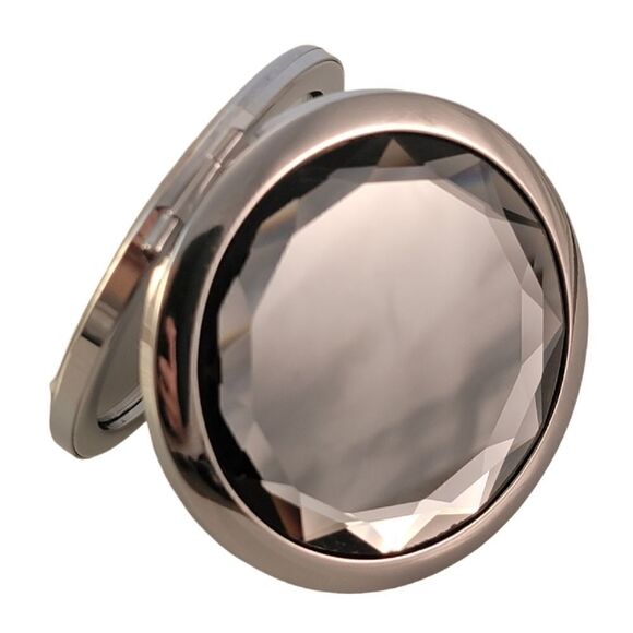 Compact Silver Gray Faceted Crystal Travel Mirror - New! - Picture 1 of 5